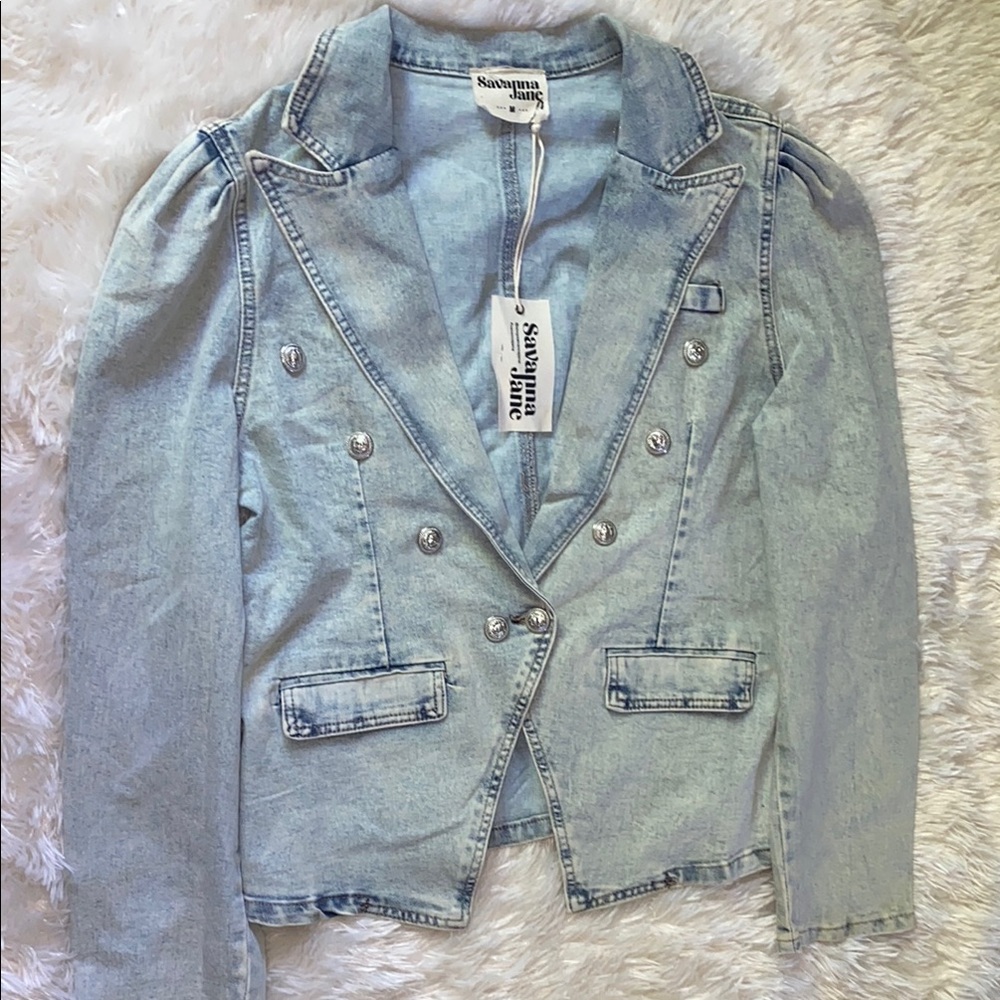 Savanna Jane Blue Jean Jacket with Puffed Shoulders